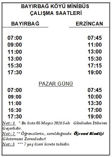 Minibüs Çalışma Saatleri